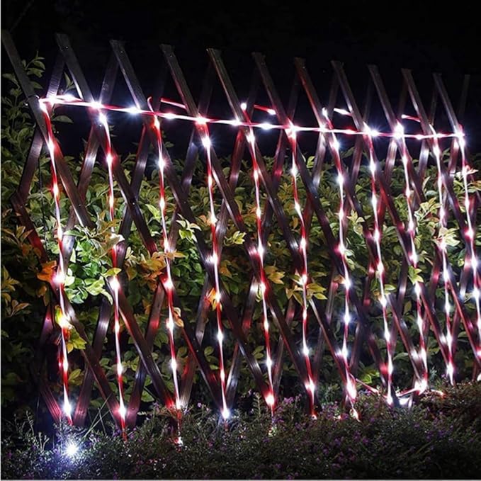 YEGUO Solar Candy Cane Rope Lights Outdoor Waterproof, 2 Packs Each 33ft 100 LED String Light, 8 Modes Fairy Lights in Red & White Thin Tube Lights for Camping Fence Patio Garden Trampoline Deck