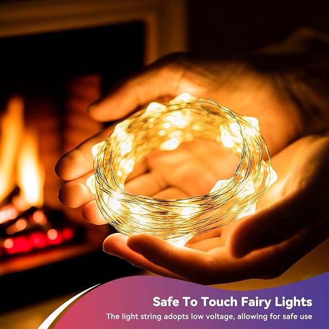 LitHome 8 Pack Warm White Fairy Lights Battery Operated, Each 20 FT 60 LED | Twinkle Lights Battery Operated 2 Modes, Waterproof Fairy String Light for Classroom Indoor Bedroom Christmas Wedding Decor