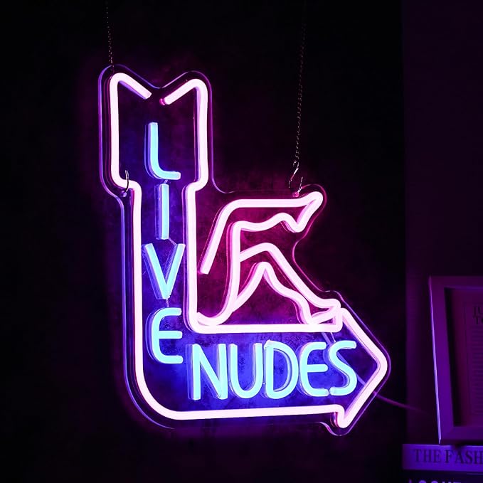 Live Nudes Neon Sign - Cool LED Sign, Pink & Blue, Dimmable USB Powered, Wall Decor for Man Cave, Beer Bar