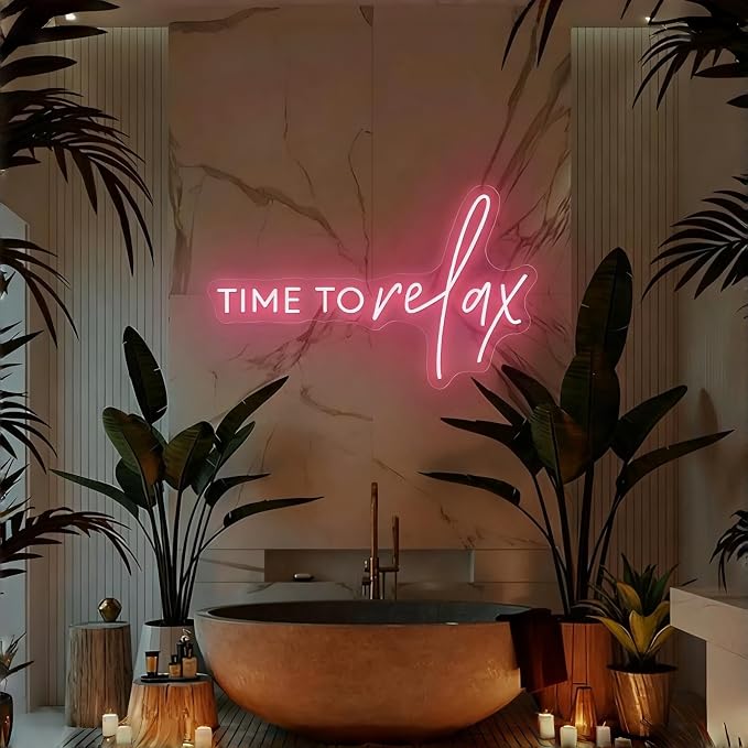 TIME To relax Neon Signs Pink Led Neon Lights for Wedding Birthday Party Gift and Wall Decor Beauty Salon Milk Tea Shop Pub Bistro Nail Art Homestay Cloakroom