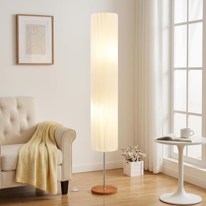 Floor Lamp for Living Room, Color Temperature Adjustable Column Tall Lamp, Standing Lamp Corner Floor Lamp for Bedroom-White Coloth Shade(Bulbs Included)
