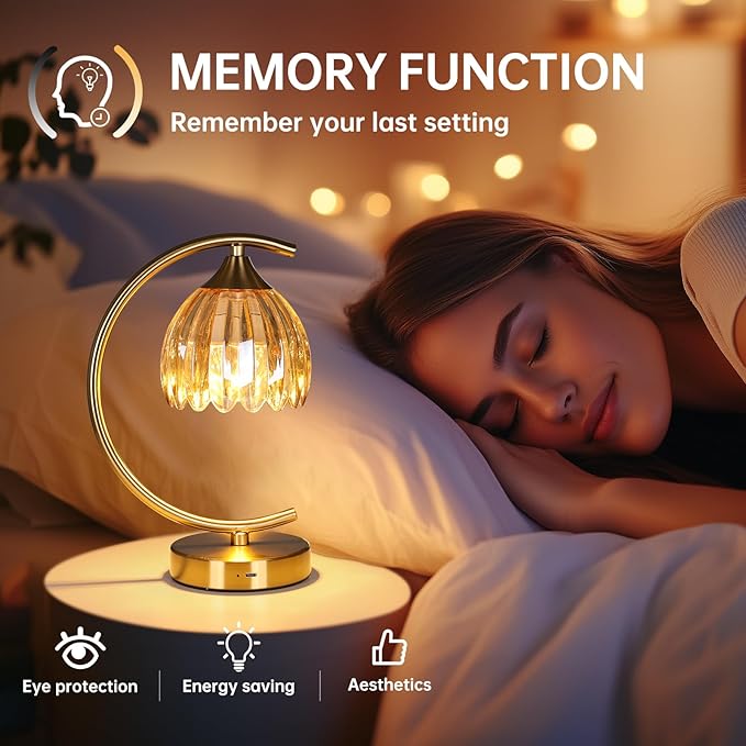 Tulip Table Lamp, 5200mAh Cordless Touch Control Table Lamp with 3 Color Temps & Stepless Dimming, Rechargeable Battery Table Lamp for Living Room, Bedroom, Office, Shelf (Amber Tulip)