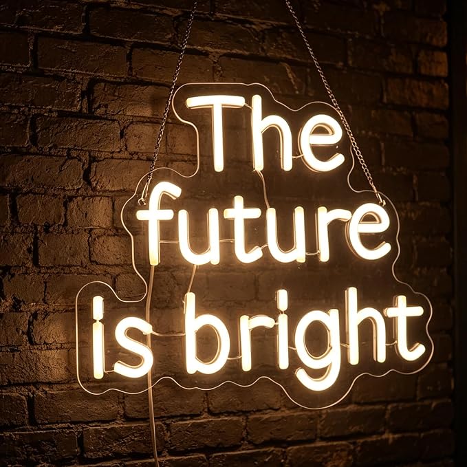 "The Future Is Bright" Neon Sign, Positive Quotes Decorative Neon Lights for Home Room Wall Decor, Office Wall Decor Neon Light Sign, Christmas Birthday Gift,Thanksgiving Gift(warm white)