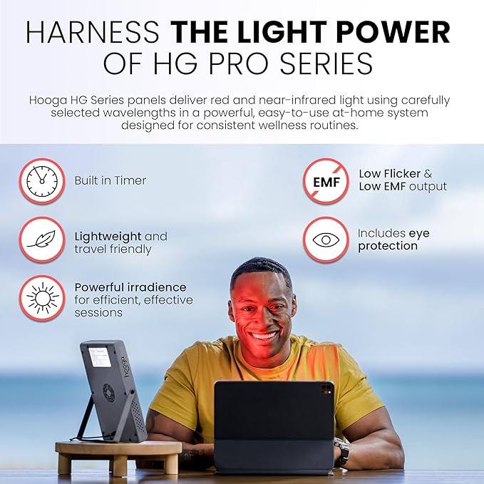 Hooga HG200 Red Light Therapy Panel — 660nm & 850nm Red & Near Infrared LED Light, 40 LEDs Dual Wavelength, Built-in Timer & Adjustable Stand