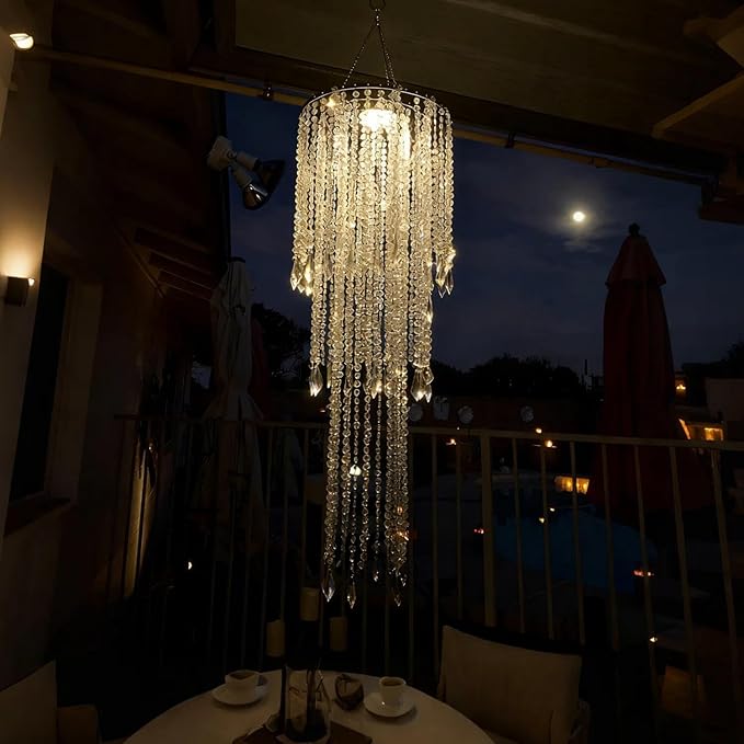 30" Tall Iridescent Hanging Beaded Chandelier 3 Tiers 10.25" Diameter for Wedding Fake Chandelier