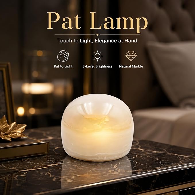 Marmor Marble Lamp Table Lamp Unique Stone Touch Lamp Pat Lamp Type-C 3 Way Bedside Lamp Ambient Light Bedroom Stands Night Light Decorative LED Warm Portable Lamp Rechargeable (Mid Century Modern)