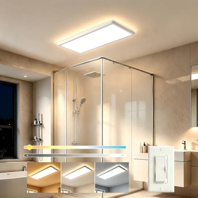 1Pack White 23.6In Flush Mount Ceiling Light, 14W 3000lm Thyristor (TRIAC) Dimmable Rectangle LED Ceiling Light,3-CCT 3000-6500K with Memory Funcation,IP54 for Kitchen/Bathroom/Hallway/Office