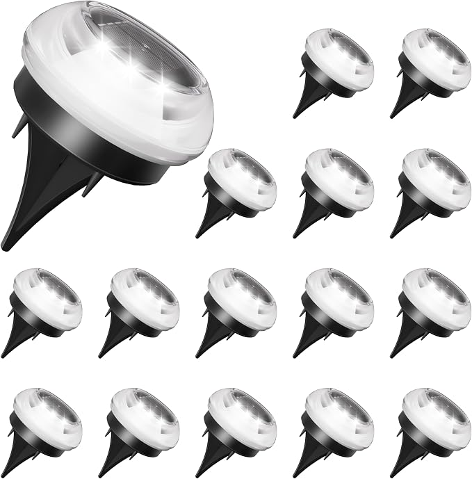 VOLISUN Mini Solar Pathway Lights Outdoor,16 Pack Flat Solar Ground Lights | IP67 Waterproof Solar Powered Disc Lights,Landscape Lighting for Garden Yard Walkway Luces Patio Driveway,Cool White