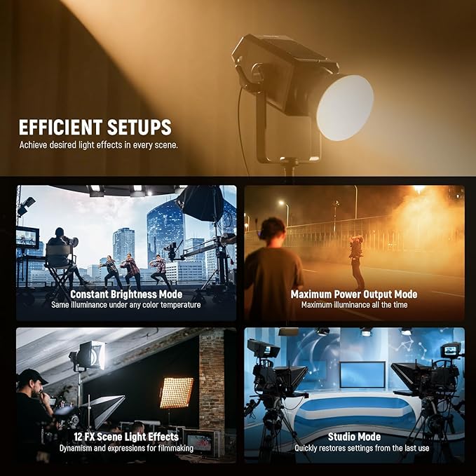NEEWER AS600B COB LED Continuous Output Video Light with 2.4G/APP Control, 600W Output 2700K-6500K CRI96+/TLCI98+ PWM Dimming Source Match 12 Scenes Bowens Mount Silent Fan for TV News Studio