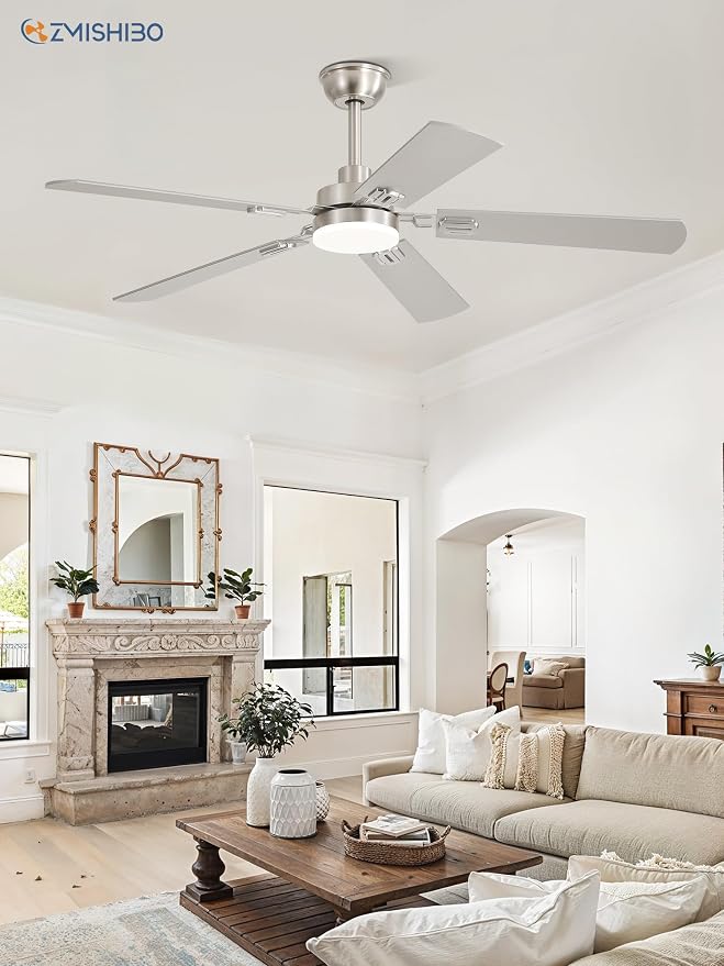 ZMISHIBO 52" Ceiling Fans with Lights and Remote, Nickel Modern for Indoor | 24W 2400LM Bright LED, 3CCT, Dimmable, App Control, Farmhouse Dual Finish Blades, Quiet&Strong Motor for Bedroom, Living Room