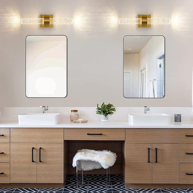 Gold Wall Sconces Set of Two - Modern Crystal Sconces Wall Lighting 12W 4000K LED Wall Sconce Dimmable Indoor Wall Light Fixtures for Bathroom Bedroom Living Room Hallway, 18 Inch