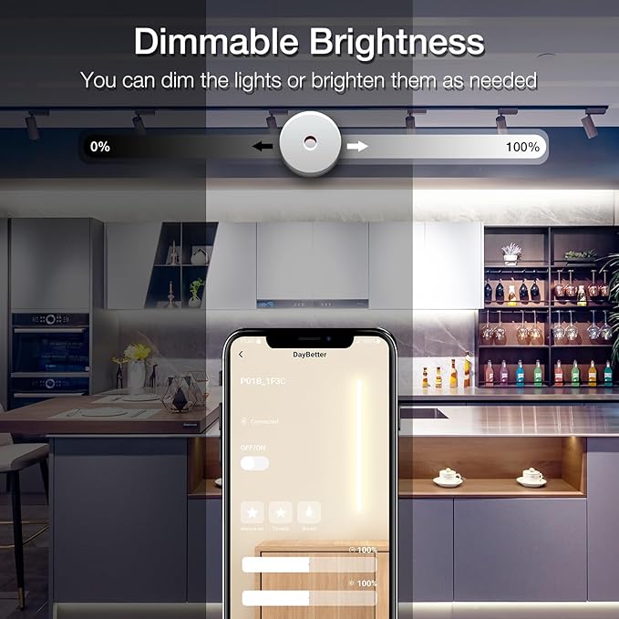 DAYBETTER COB LED Strip Lights, 16.4 ft/5m 1600LEDs Bright Daylight White LED Light Strips with Remote and App, 6500K Dimmable COB Light Strip, Indoor COB LED Lights for Bedroom, Room Decor
