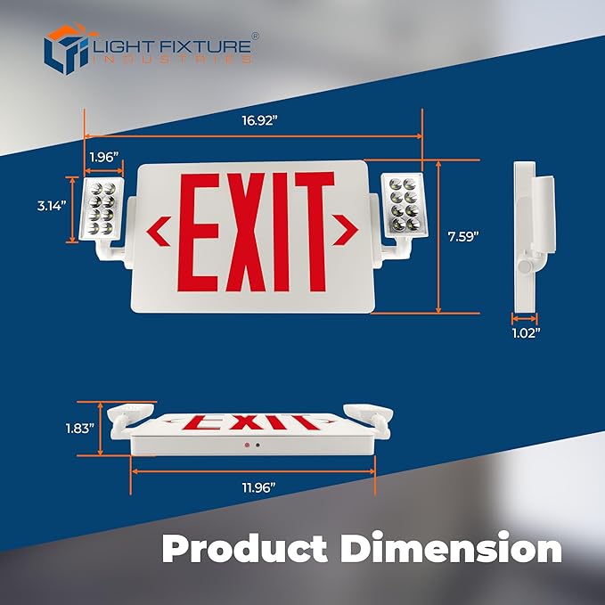 LFI Lights® Thin COMBO UL 924 Listed, Red LED, Exit Sign with Emergency Lights, White, 120-277VAC Hardwired with Battery Backup, Optional Double Face and Knock Out Arrows COMBOTRWBB (4)