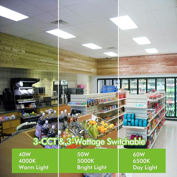 hykolity 2x4 LED Flat Panel Troffer Light 5CCT Dimmable,Drop Ceiling,2Pack | 20W-60W Selectable 3000K-6500K 0-10V Dimmable Up to 7800LM Recessed Mount Lights for Office Classroom Hospital Garage Retail