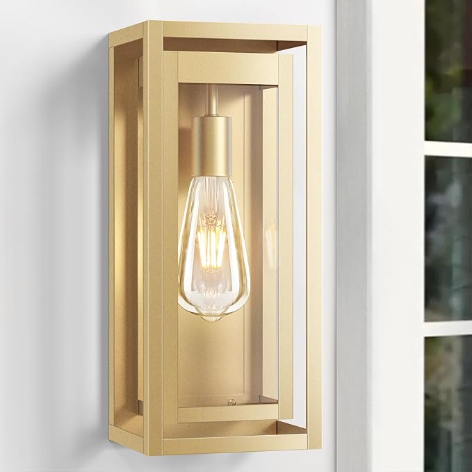 15" Outdoor Wall Lights, Gold Exterior Lighting Fixtures | Large Size, Anti-Rust, Waterproof, Tempered Glass, Easy Installation, Modern & Classic Outdoor Sconces for House Porch Garage