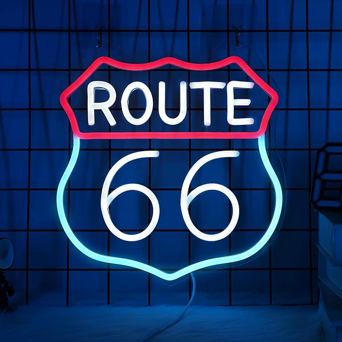 Route 66 Neon Sign, LED Light Room Decor USB Powered, for Bedroom Living Room Gaming Room Man Cave Home Party Birthday Gift for Family Friends Kids