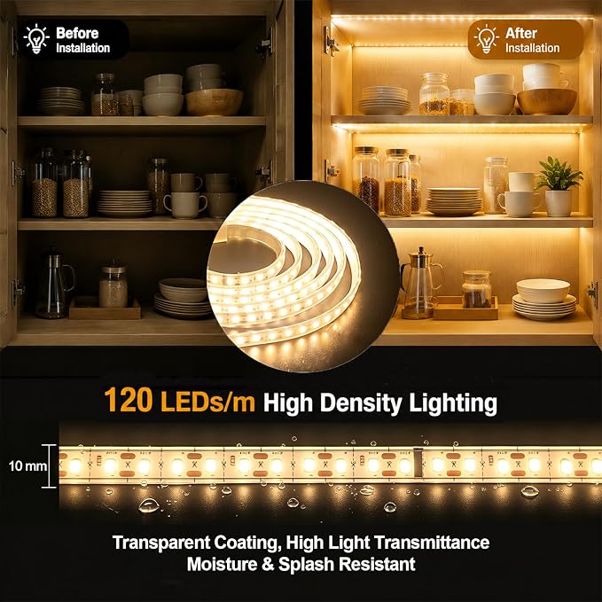ZSLAIFU Warm 6.6FT LED Light Strips Battery Powered Battery Operated LED Lights 120 LEDs Strip Lights for Cabinet Closet Shelves DIY Lighting