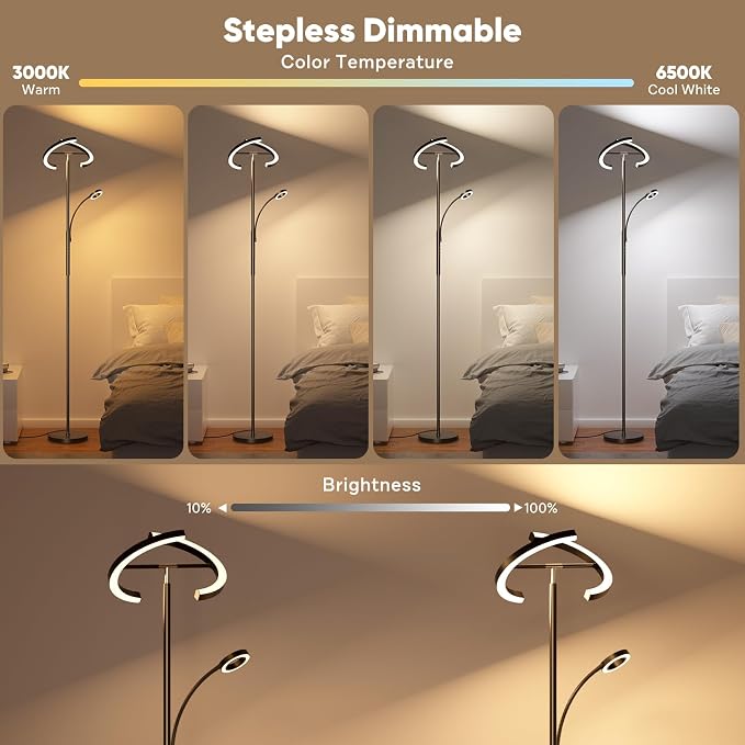 Upgraded RGBCW Floor Lamp with Reading Lamp, Rotatable Remote Control LED Standing Lamp Dimmable Floor Light Modern Standing Light for Living Room Bedroom Home Office, 36W, Black