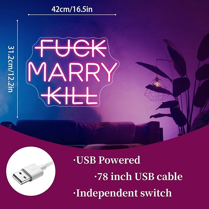 Whfobfe Neon Sign Led Neon Lights Signs for Wall Decor USB Powered Led for Room Decoration (Marry)