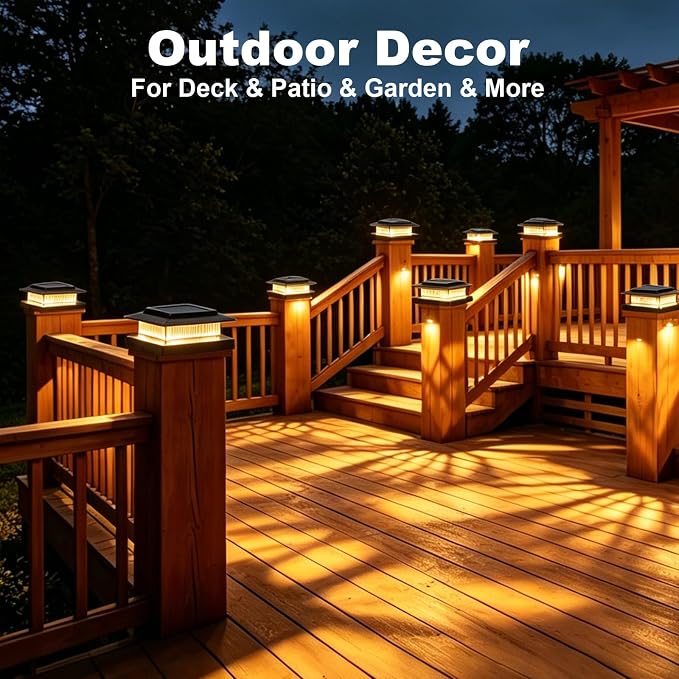 4x4 Solar Post Cap Lights, 13 Lighting Modes RGB Post Solar Lights Outdoor | 8 LED IP44 Waterproof Solar Deck Lights, for 4x4 3.5x3.5 Wood/Vinyl Fence Post
