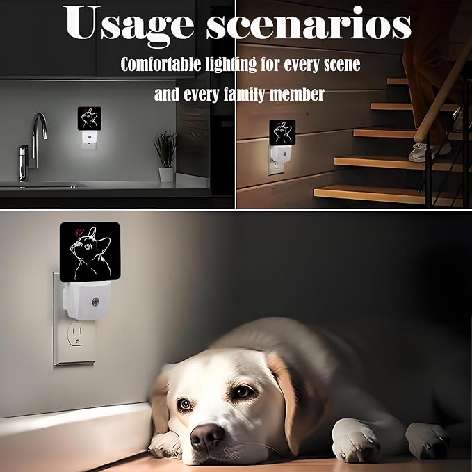 French Bulldog Night Light,Red Heart Plug-in Night Lights with Dusk-to-Dawn Sensor for Stairway,Hallway,Bedroom Sleep Friendly Ideal for Women/Girls/Boys Gift,0.5w