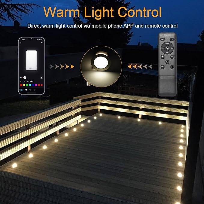Sumaote 10Pcs WiFi RGBW Deck Lights Kit, 1.22" Recessed Low Voltage Step Lights Outdoor, IP67 Waterproof RGB and 3000K Dimmable Landscape Lighting for Stairs Path Pool Side, Smart APP Control