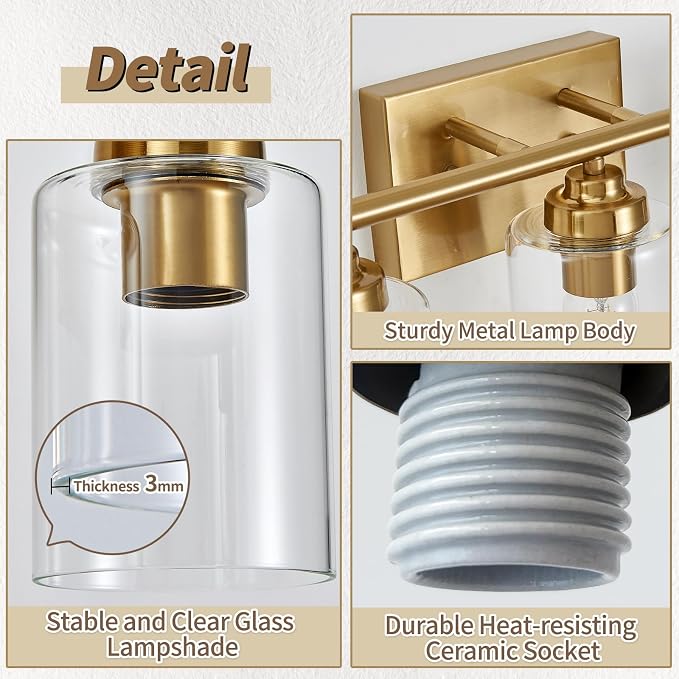 SKEJAO Bathroom Vanity Light Over Mirror,Bathroom Light Fixture Wall Sconce Lighting for Bedroom,Living Room (Gold, 6-Light)