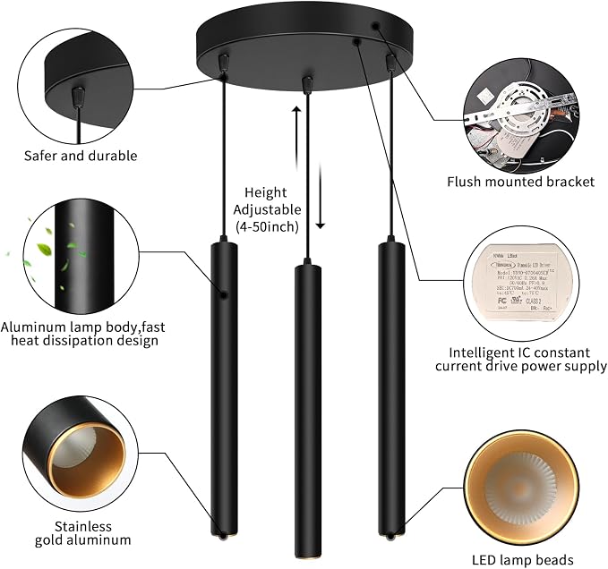 Modern 3-Light Pendant Light Fixtures Round Pendant Lights Kitchen Island LED Minimalist Pendant Lighting Fixture for Kitchen,Dinning Room,Bedroom,Hallway,Bar