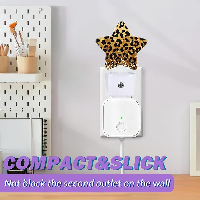 Energy Efficient Nightlights Plug in Wall, Leopard Prink Night Light for Kids Bedroom Decorative, Gold Glitter Dusk-to-Dawn Sensor Sleep Friendly Lamp for Nursery Bathroom Basement