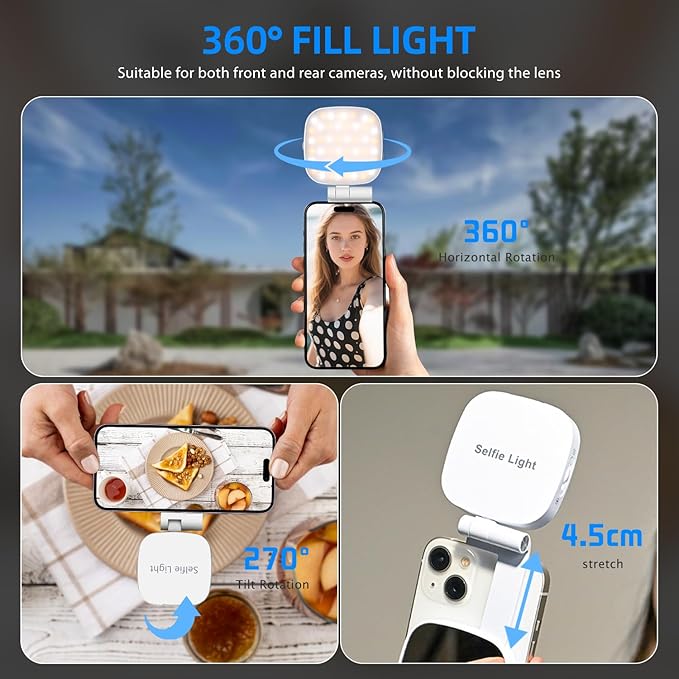 Magnetic Selfie Light Compatible for MagSafe iPhone, CRI 95+ 700lx/0.3m Folding LED Phone Fill Ring Lighting with Full Mirror for Zoom Makeup Photography Recording Video Conference TikTok (M27-White)