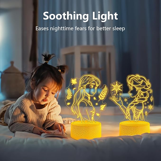 Cute Night Light for Kids [2 Set] 16 Colors Change Princess Decor Lamp with Remote, Dim for Girls Bedroom 3D Illusion LED Night Lights, Ideal Gifts for Girls Christmas Birthday Party Room Decoration