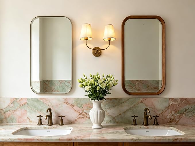 Vintage Double Sconce Large Antique 2-Lights Sconces with Flared Funnel Linen Beige Fabric Shade Hardwired Double Wall Sconce E26 Base