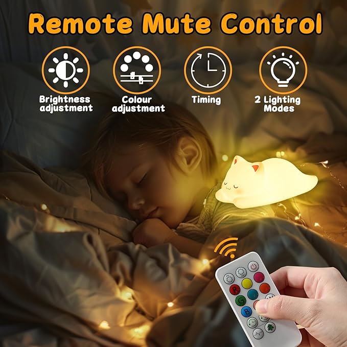 ZKLiLi Night Light for Kids Lamp, 16 Colors Lamp Cute, Dimmable Baby Night Lights for Nursery,Silicone Rechargeable Nightlight for Kids Room, Kawaii Room Decor (miyan-pamao-Remote)