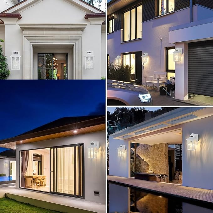 Porch Light with GFCI Outlet with Remote | Dusk to Dawn Motion Sensor Outdoor Light, Upgraded 4 Lighting Modes Exterior Fixture Outside Lights for House Patio Garage