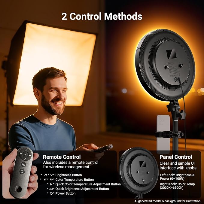 NEEWER Basics 13" 45W Large Ring Light with 66" Stand, 3000K-6500K CRI95+ Full Screen LED Panel Lighting with Phone Holder/Remote for Video Recording Selfie Streaming Makeup Studio Photography, BR45B