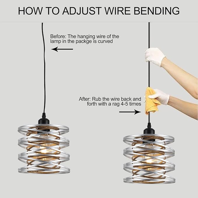 Pendant Lights Kitchen Island, Kitchen Hanging Light Fixtures Wood Grain Metal Lighting for Dining Room Bedroom Bar Office Entryway Hallway, Industrial Silver, 1 Pack