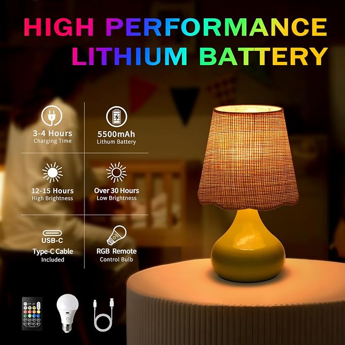 Ziqqeelam Cordless Table Lamp Rechargeable, Green Mini Cute Table Lamp for Nightstand, Battery Operated Small Table Lamp for Small Spaces for Kitchen Counter, Bookshelf, Bedside, Bedroom, Living Room