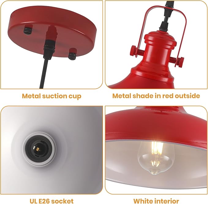 Red Farmhouse Pendant Lights, 11.4" Industrial Pendant Lighting for Kitchen Island, Kitchen Island Lighting, Island Pendant Light for Kitchen, Barn, Dining Room, 3 Pack