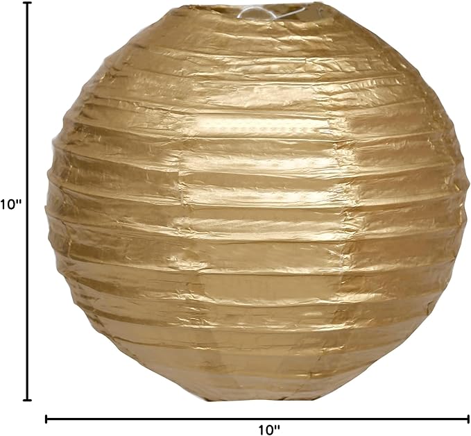 Pack of 3 Round Paper Lanterns Lamp Wedding Birthday Party Decoration (Gold, 4"/10CM)