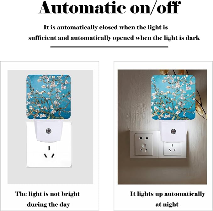 Blossoming Almond Tree Night Light,Plug-in Nightlights Auto Sensor Night Lamp Dusk to Dawn Lamp Home Decor for Nursery Children Girls Boys