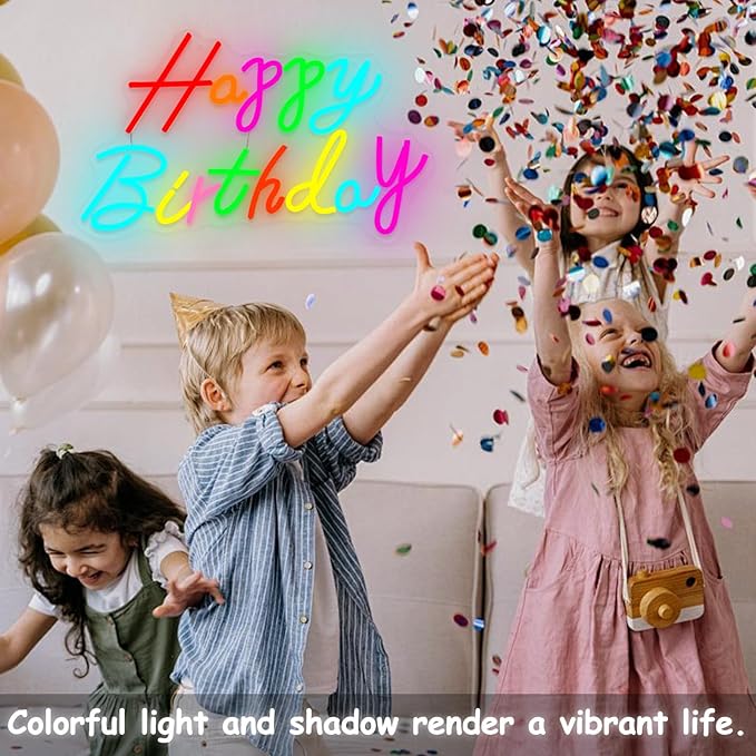 Happy Birthday Neon Sign, 21.7 x 13 Inch Neon Signs Large Size, Colorful Happy Birthday Neon Light, Big Birthday Neon Lights for Bedroom Bar Cafe Party Any Ages Bday Celebration Decoration