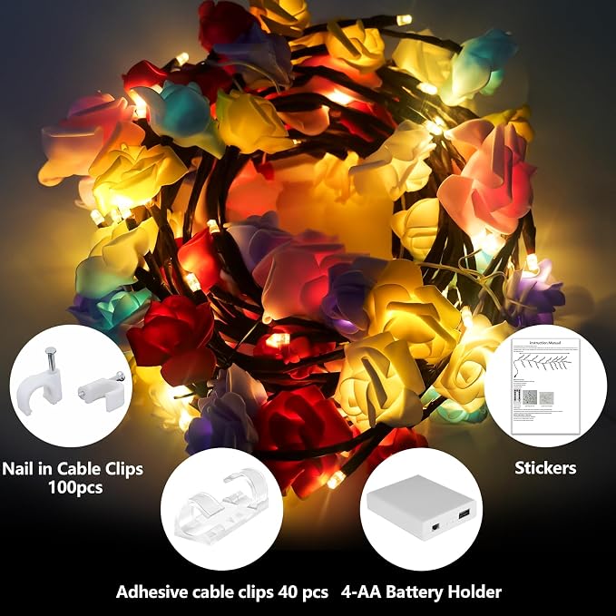 7.55FT 144LED Macaroon Rose Blossom Enchanted Willow Vine Light,Battery Box | 6 Color USB Blossom Tree Branch Lights for Wall, Remote Timer,8 Light Model,Bedroom Wall Doors Wedding, Christmas
