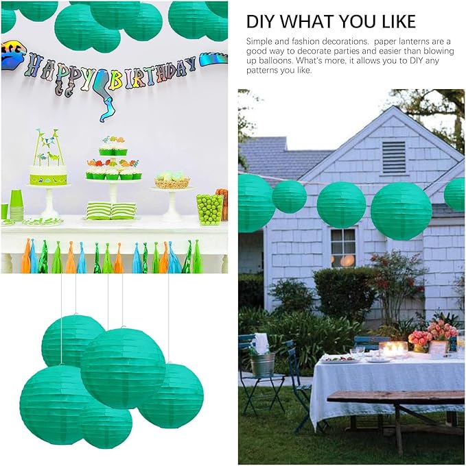 20Pcs Blue Green Paper Lanterns for Parties, 6” 8” 10” 12” Chinese Asian Hanging Round Paper Lanterns for Birthday Wedding Halloween Christmas Home Decor Party Decor