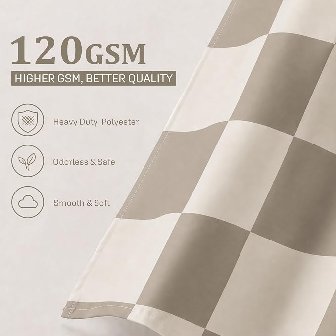 Ohocut Checkered Shower Curtain, Light Kahki and Beige Shower Curtains for Bathroom, Cute Retro Checkboard Shower Curtain Vintage Aesthetic, Washable Fabric Bath Curtain 72''x72''