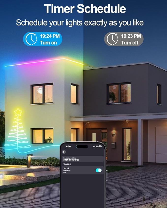16.4Ft Smart Neon Rope Lights USB, LED Rope Lights IC & RGB Color Changing | Neon Strip Lights Outdoor Waterproof DIY with APP Control Music Sync for Gaming Room Living Indoor Decor
