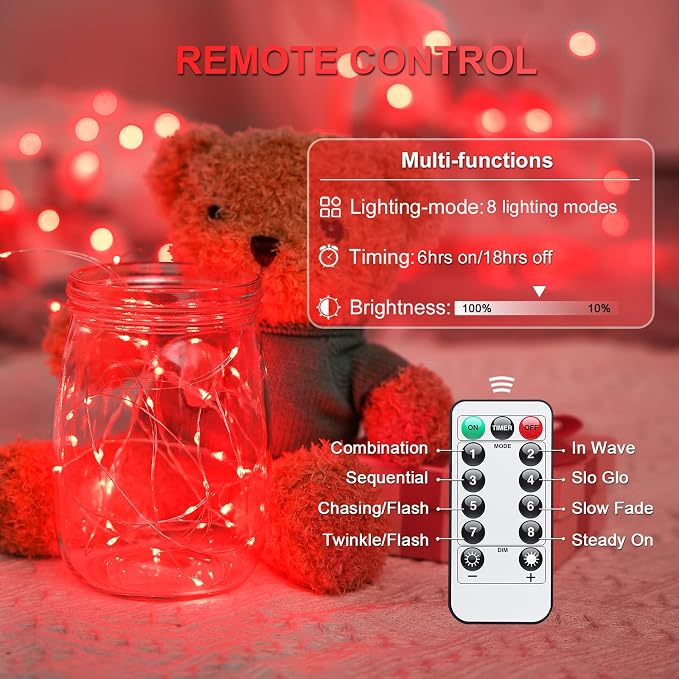 JMEXSUSS 2 Pack Fairy Lights Battery Operated, Red Lights for Halloween | Total 400 LED 132ft, Remote Control, Waterproof, 8 Modes Twinkle String Lights for Bedroom Wreath Xmas Indoor Outdoor Decor