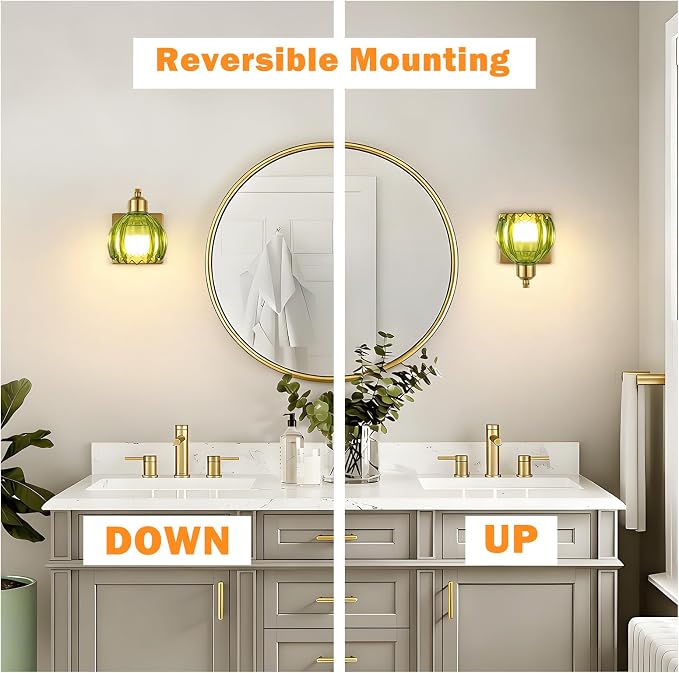 Rechargeable Battery Operated Wall Sconce Set of 2, Wireless Battery Powered Gold Wall Lamps with Green Tulip Glass, Vintage Dimmable Wall Lights with Remote Control for Bedroom Living Room