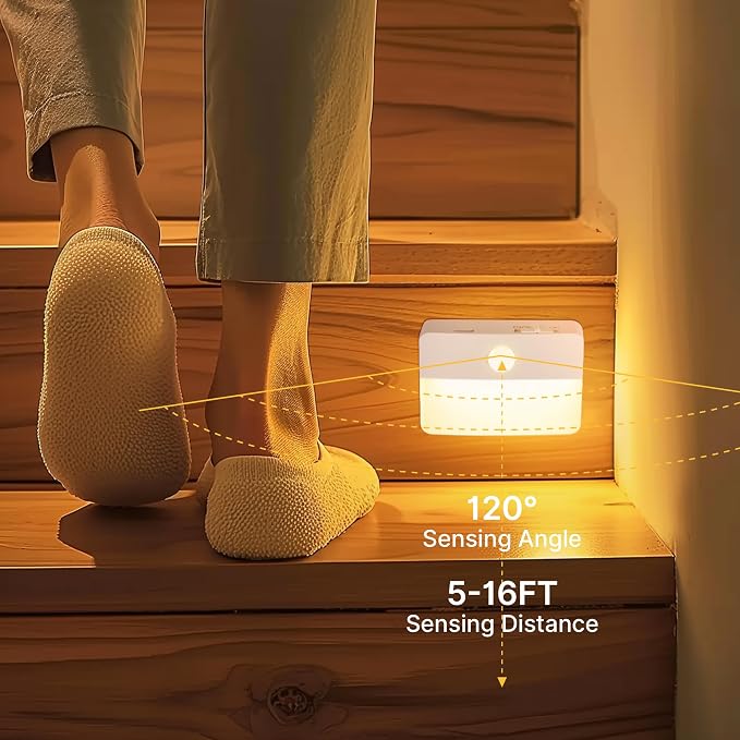 16 Pack Rechargeable Motion Sensor Stair Lights for Indoor, Wireless Battery Operated Night Light, Magnetic Led Stick On Portable Lamp for Step Hallway Closet Under Cabinet Bedroom Kitchen Bathroom