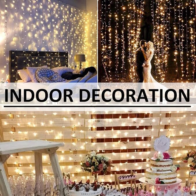 Solhice LED Curtain Lights Outdoor 20ft x10ft, 600 LED Plug in Hanging String Lights Indoor Bedroom, Twinkle Light Backdrop for Outside Wedding Decor, Warm White (Not Connectable)
