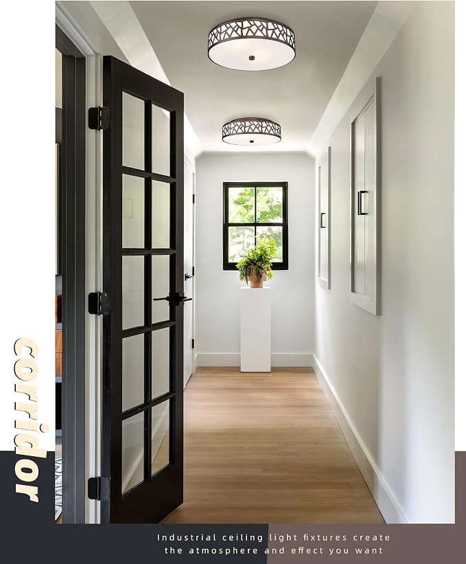 2 PK Flush Mount Ceiling Light Fixture, 12 Inch Ceiling Light Fixtures with Frosted Glass Shade, 2 - Bulb Oil Rubbed Bronze Light Fixtures Ceiling Mount for Bedroom, Hallway, Kitchen, Bathroom